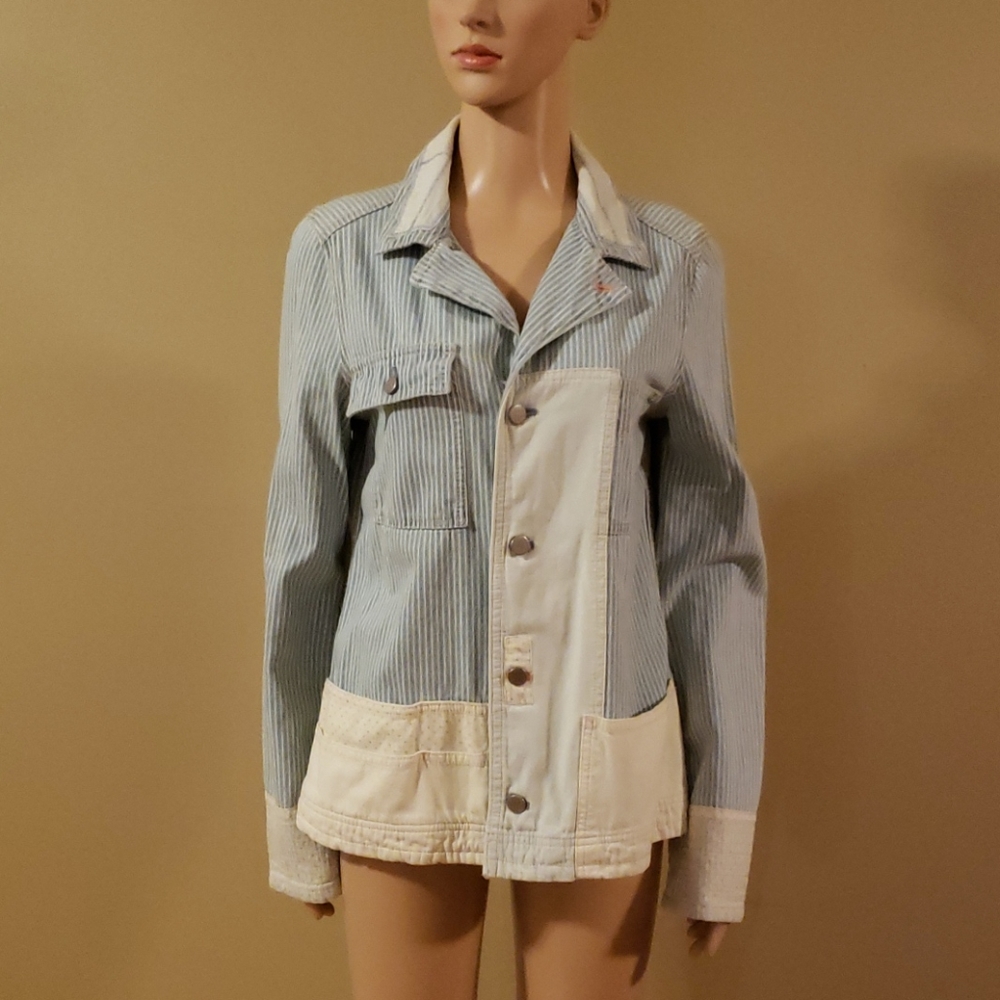 Anthropologie Striped Denim Jacket